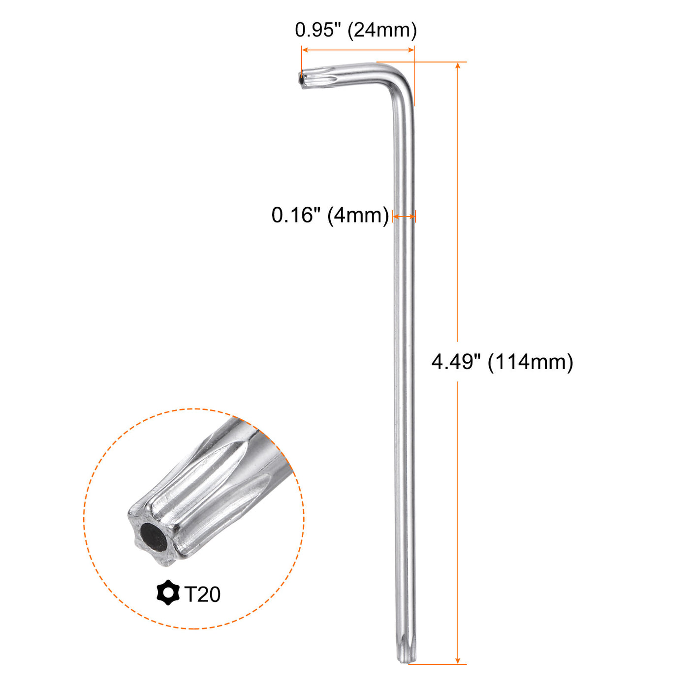 Harfington T20 Long Arm Tamper Proof Torx Wrench Star Keys S2 Steel Chrome Coated Surface