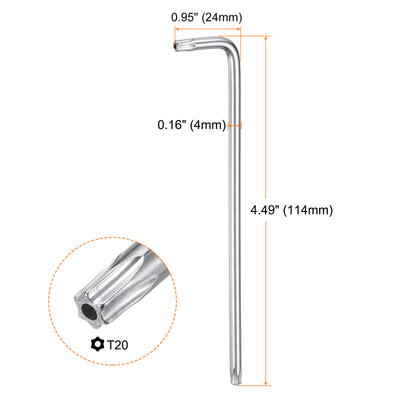 Harfington 2pcs T20 Long Arm Tamper Proof Torx Wrench Star Keys S2 Steel Chrome Coated