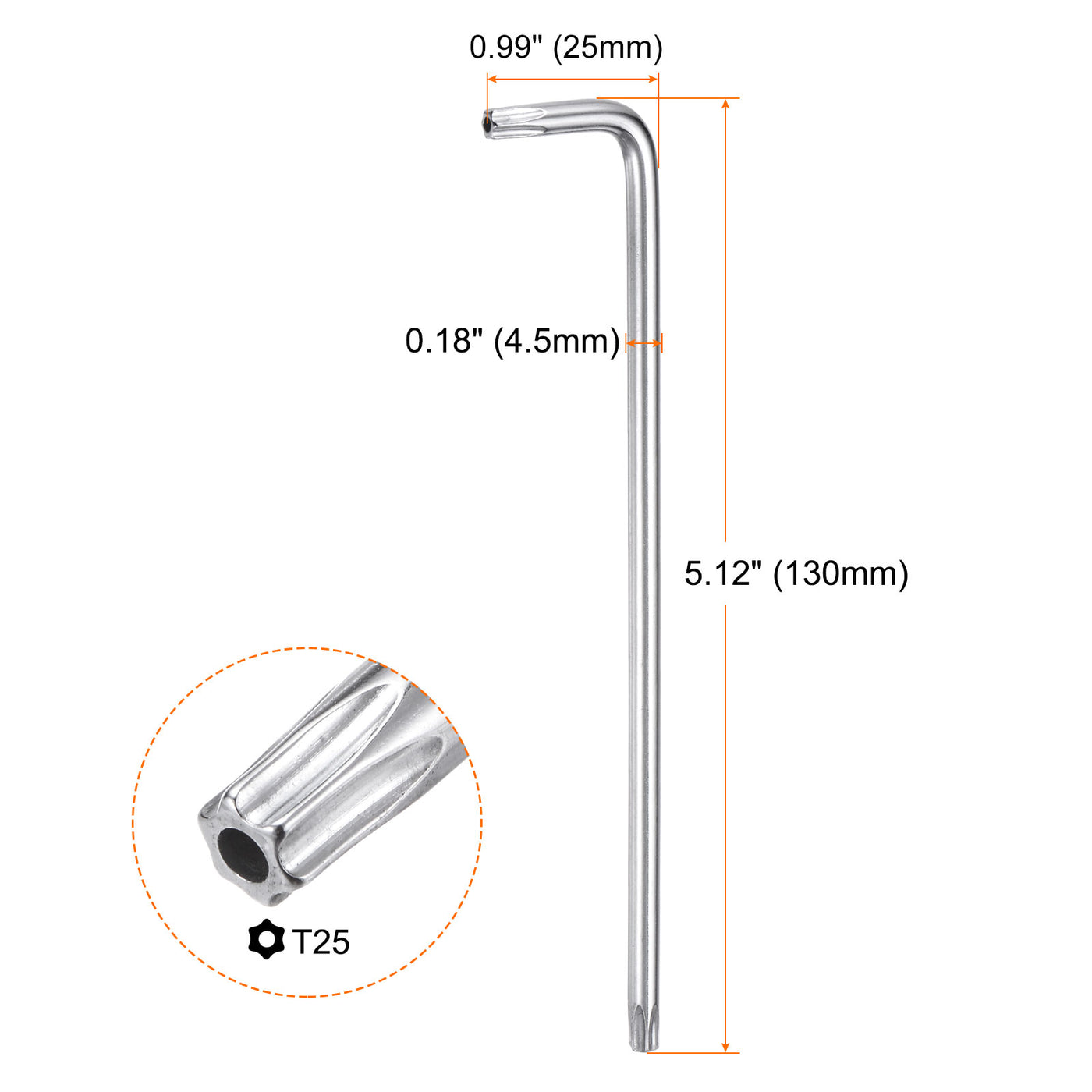 Harfington T25 Long Arm Tamper Proof Torx Wrench Star Keys S2 Steel Chrome Coated Surface