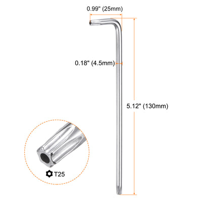 Harfington 4pcs T25 Long Arm Tamper Proof Torx Wrench Star Keys S2 Steel Chrome Coated