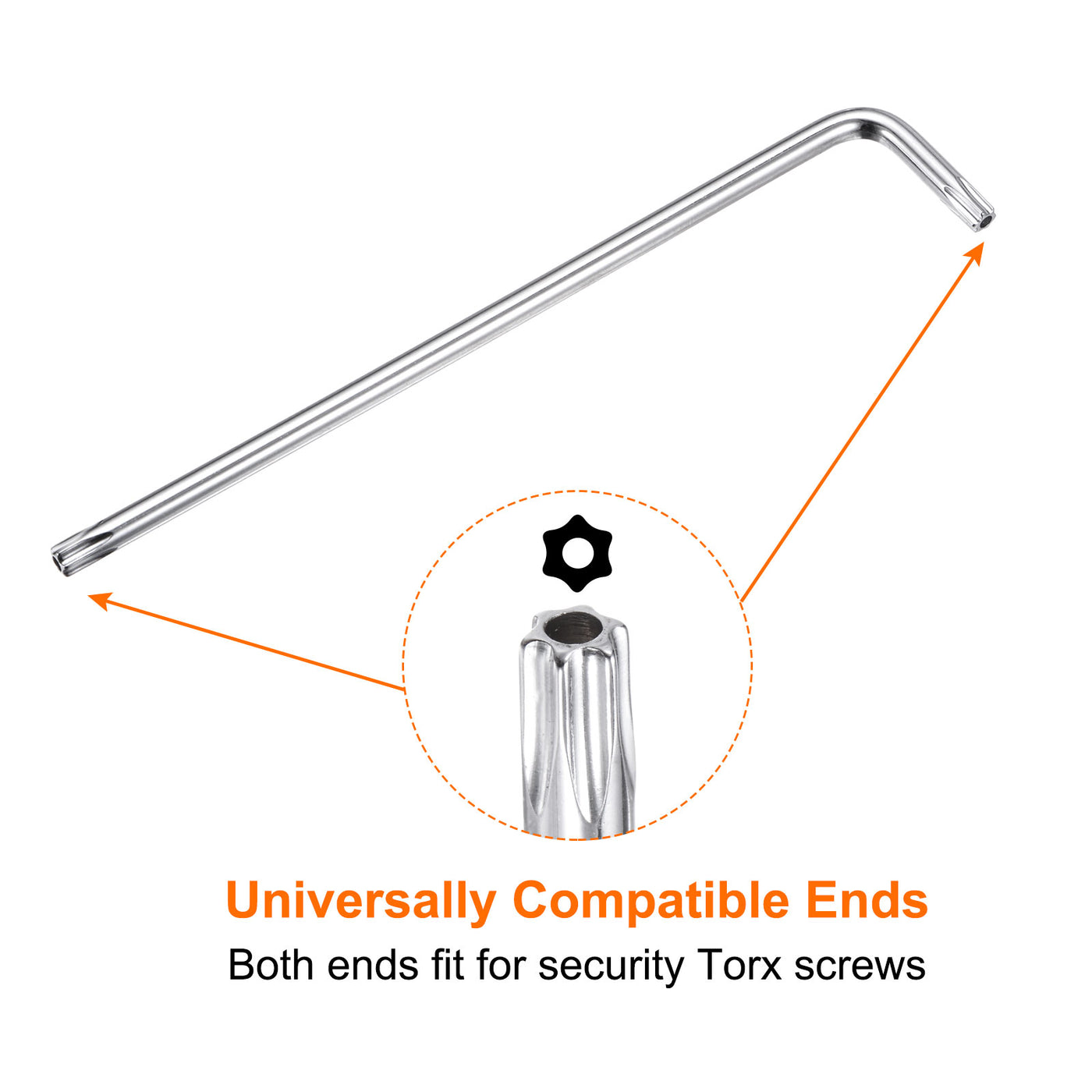 Harfington T27 Long Arm Tamper Proof Torx Wrench Star Keys S2 Steel Chrome Coated Surface