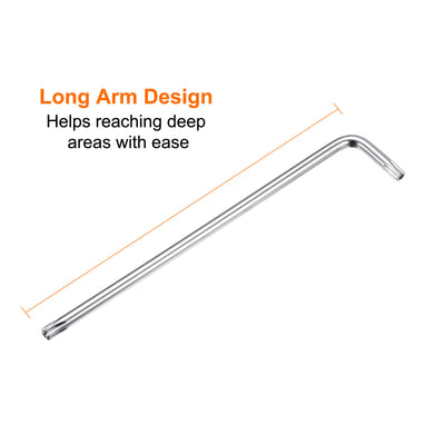 Harfington T27 Long Arm Tamper Proof Torx Wrench Star Keys S2 Steel Chrome Coated Surface