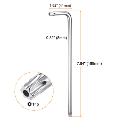 Harfington T45 Long Arm Tamper Proof Torx Wrench Star Keys S2 Steel Chrome Coated Surface