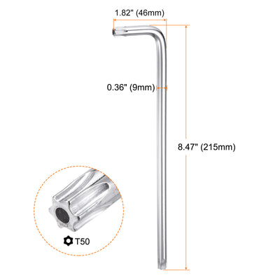 Harfington T50 Long Arm Tamper Proof Torx Wrench Star Keys S2 Steel Chrome Coated Surface