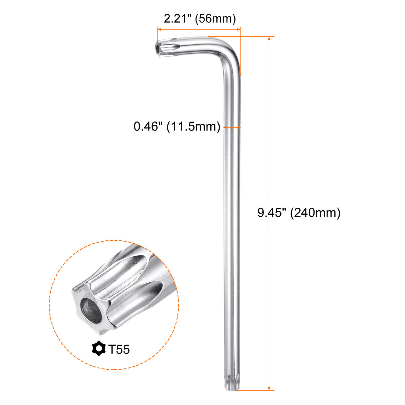 Harfington T55 Long Arm Tamper Proof Torx Wrench Star Keys S2 Steel Chrome Coated Surface