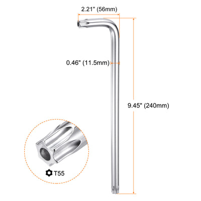 Harfington 2pcs T55 Long Arm Tamper Proof Torx Wrench Star Keys S2 Steel Chrome Coated