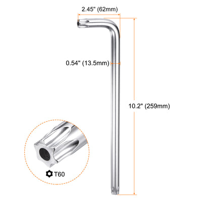 Harfington T60 Long Arm Tamper Proof Torx Wrench Star Keys S2 Steel Chrome Coated Surface