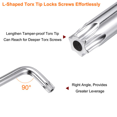 Harfington T60 Long Arm Tamper Proof Torx Wrench Star Keys S2 Steel Chrome Coated Surface