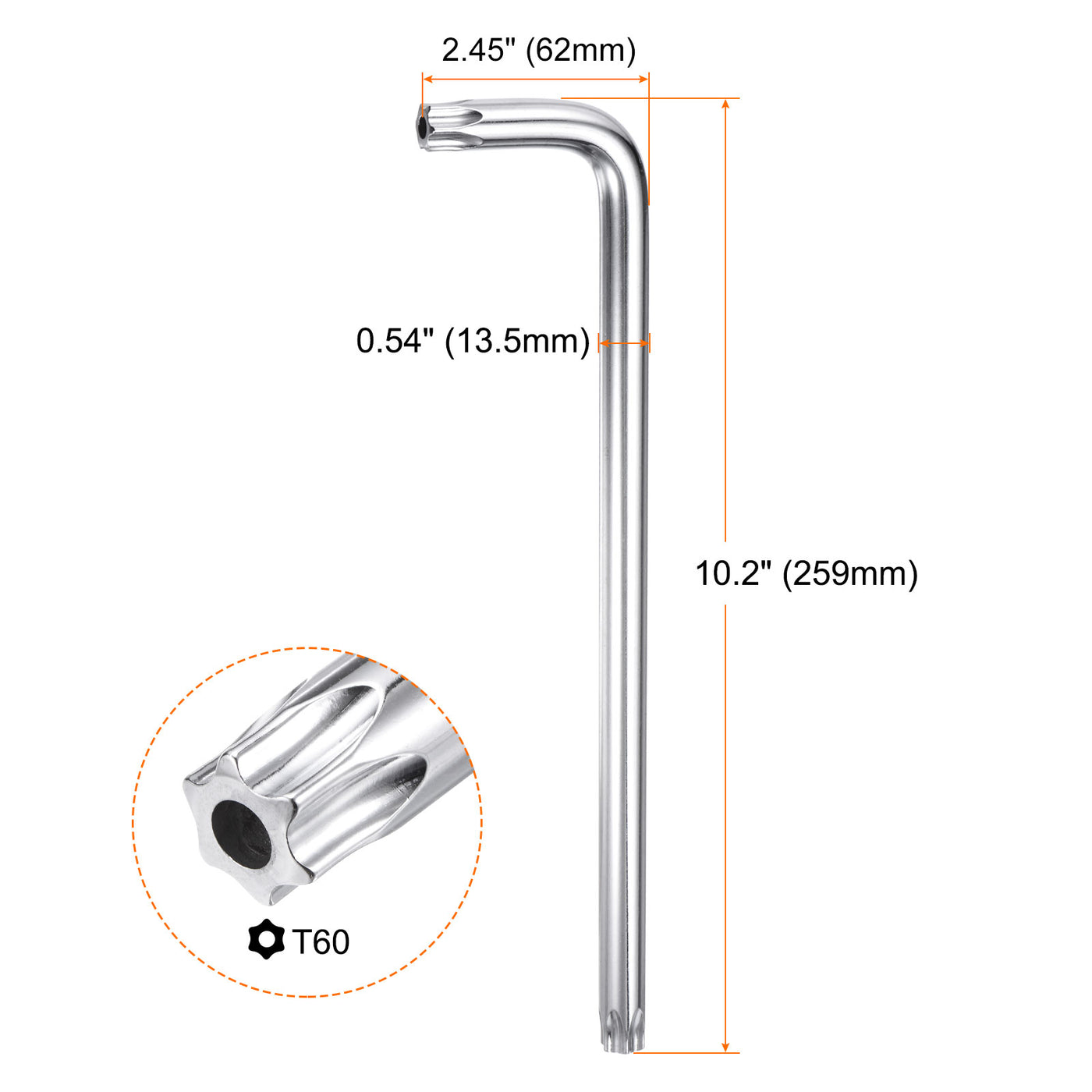 Harfington 2pcs T60 Long Arm Tamper Proof Torx Wrench Star Keys S2 Steel Chrome Coated