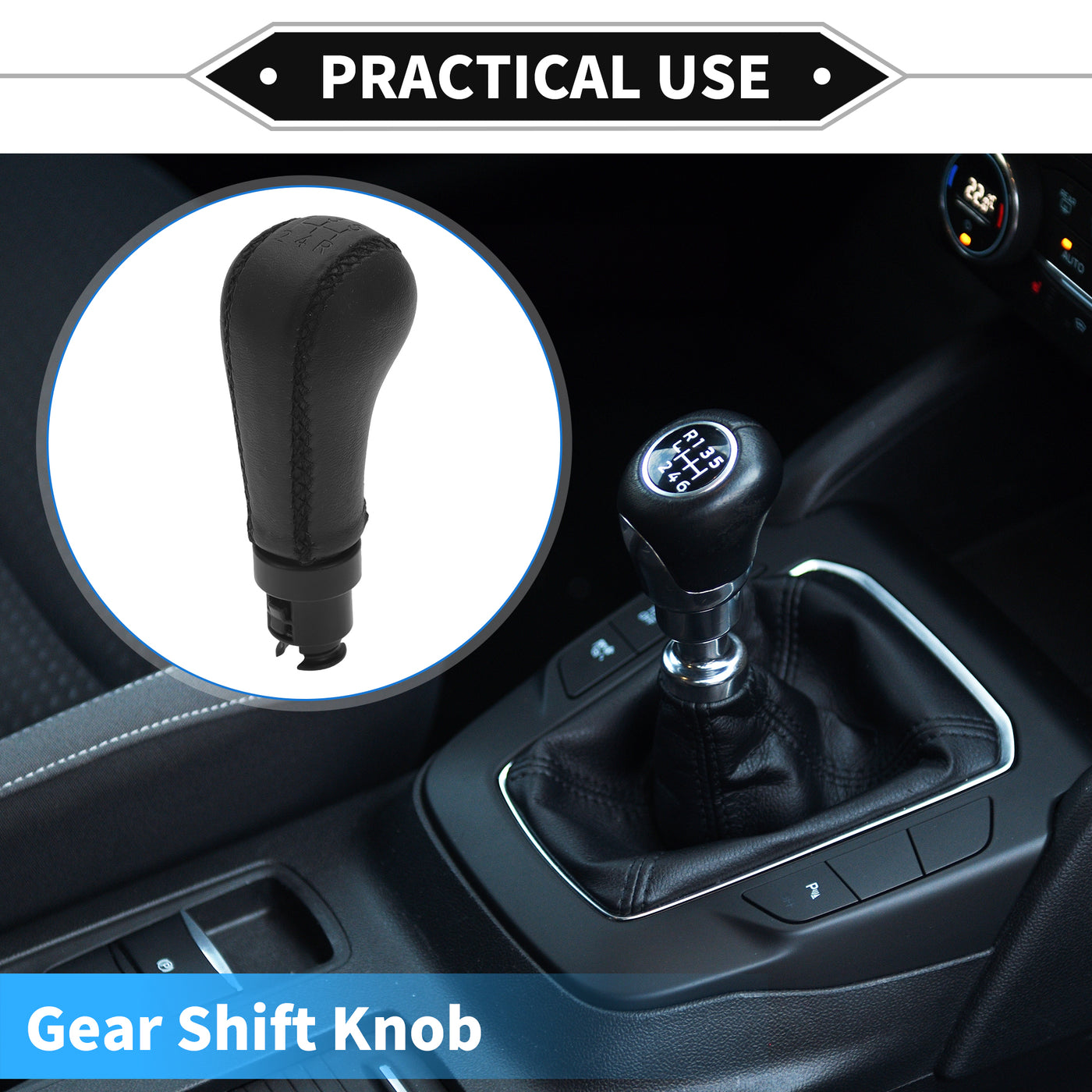 VekAuto 5 Speed Manual Gear Shifter Knob Compatible for Volvo S60 2004-2009, Durable Plastic Faux Leather Black Automotive Gearbox Stick Shifter Lever Knob