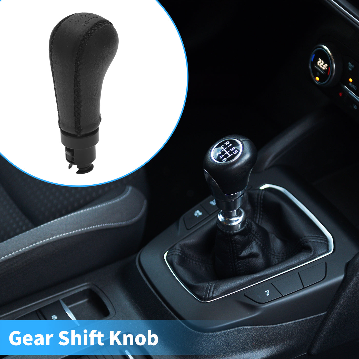 VekAuto 5 Speed Manual Gear Shifter Knob Compatible for Volvo S60 2004-2009, Durable Plastic Faux Leather Black Automotive Gearbox Stick Shifter Lever Knob