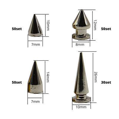 Harfington 180 Sets Zinc Alloy Silver Punk Spikes and Studs with 2 Pieces Install Tool Kit，4 Size Cone Spikes,Metal Tree Spikes Studs