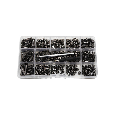 Harfington 180 Sets Zinc Alloy Black Punk Spikes and Studs with 2 Pieces Install Tool Kit，4 Size Cone Spikes,Metal Tree Spikes Studs