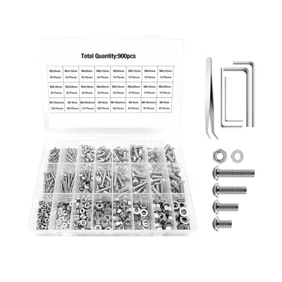 Harfington 900 Pieces M3-M6 Screw Assortment Kit 304 Stainless Steel Hex Socket Head Metric Screws Bolts with Flat Washers/Nuts/Hex Wrenches