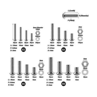 Harfington 900 Pieces M3-M6 Screw Assortment Kit 304 Stainless Steel Hex Socket Head Metric Screws Bolts with Flat Washers/Nuts/Hex Wrenches