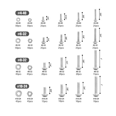 Harfington 700PCS 304 Stainless Steel Round Phillips Flat Head  Screw Nut Set #4-40/#6-32/#8-32/#10-24