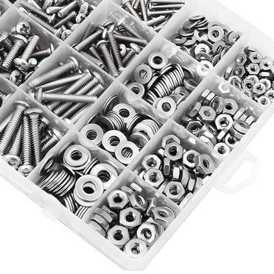 Harfington 1110PCS 304 Stainless Steel Round Flat Phillips Head Screw Nut Set #2-56/#4-40/#6-32/#8-32/#10-24