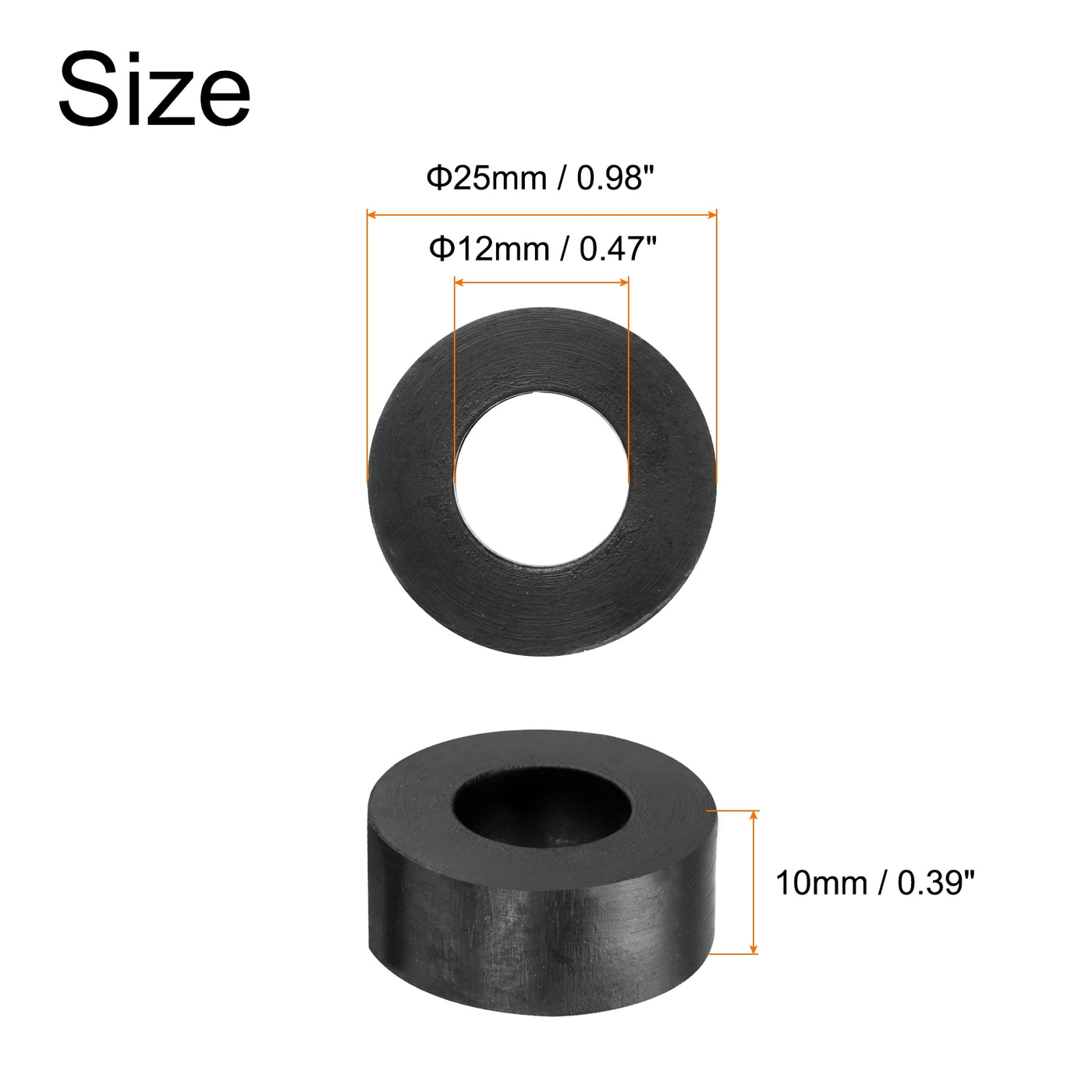 uxcell Uxcell 12pcs Rubber Spacers 25mm OD, 12mm ID, 10mm Height Round Anti Vibration Spacer