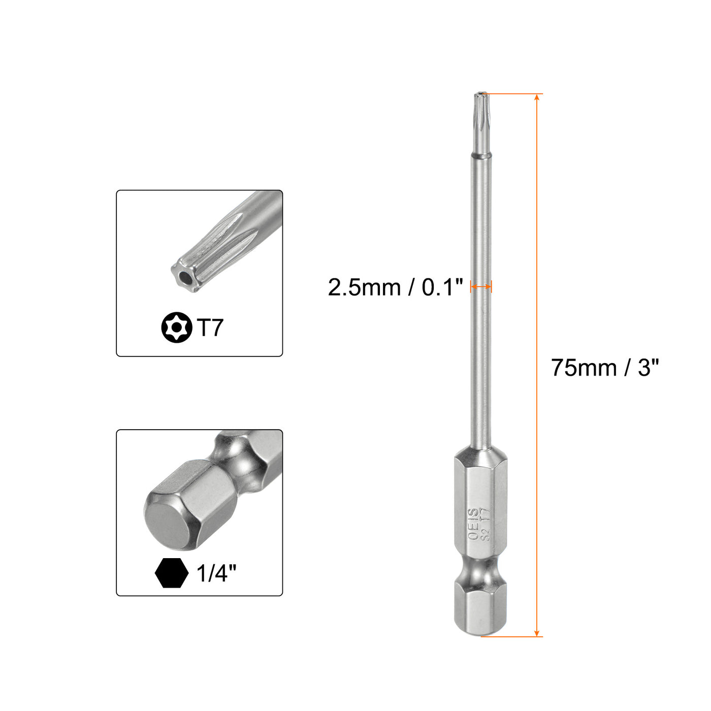 Harfington 2 Stück T7 Sicherheits-Torx-Bit 1/4" Sechskantschaft 3" Lang S2-Stahl Magnetische Manipulationssichere Stern-Bits Schraubendreher Torx-Kopf mit Loch für Schrauben Bits