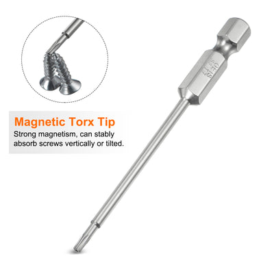 Harfington 2 Stück T7 Sicherheits-Torx-Bit 1/4" Sechskantschaft 3" Lang S2-Stahl Magnetische Manipulationssichere Stern-Bits Schraubendreher Torx-Kopf mit Loch für Schrauben Bits