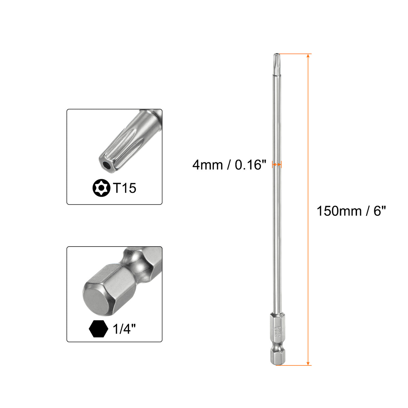 Harfington 5 Stück T15 Sicherheits-Torx-Bit 1/4" Sechskantschaft 6" lang S2-Stahl Magnetische Manipulationssichere Stern-Bits Schraubendreher Torx-Kopf mit Loch für Schrauben Bits