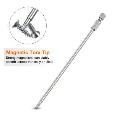 Harfington 5 Stück T15 Sicherheits-Torx-Bit 1/4" Sechskantschaft 6" lang S2-Stahl Magnetische Manipulationssichere Stern-Bits Schraubendreher Torx-Kopf mit Loch für Schrauben Bits