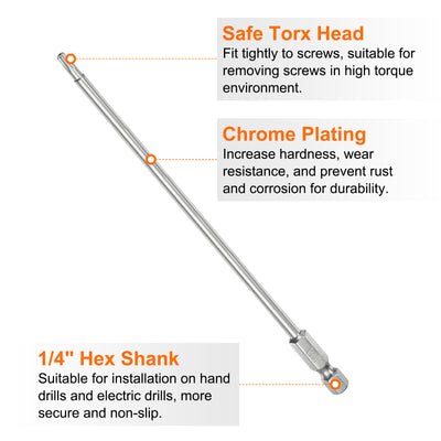 Harfington 5 Stück T15 Sicherheits-Torx-Bit 1/4" Sechskantschaft 6" lang S2-Stahl Magnetische Manipulationssichere Stern-Bits Schraubendreher Torx-Kopf mit Loch für Schrauben Bits