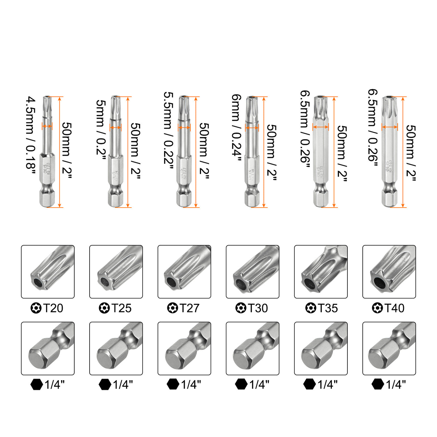 Harfington 12 Stücke T6-T40 Sicherheits-Torx-Bit 1/4" Sechskantschaft 2" Lang S2 Stahl Magnetische Manipulationssichere Stern-Bits Schraubendreher Torx-Kopf mit Loch für Schrauben Bits