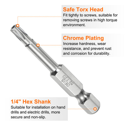 Harfington 12 Stücke T6-T40 Sicherheits-Torx-Bit 1/4" Sechskantschaft 2" Lang S2 Stahl Magnetische Manipulationssichere Stern-Bits Schraubendreher Torx-Kopf mit Loch für Schrauben Bits