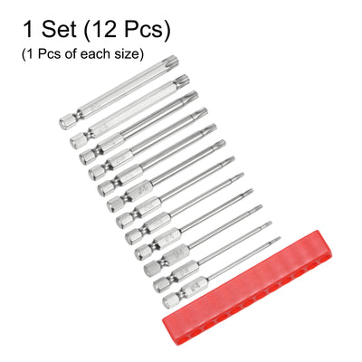 Harfington 12 Stück T6-T40 Sicherheits-Torx-Bit 1/4" Sechskantschaft 3" lang S2-Stahl Magnetische manipulationssichere Stern-Bits Schraubendreher Torx-Kopf mit Loch für Schrauben Bits