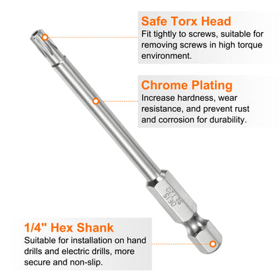 Harfington 12 Stück T6-T40 Sicherheits-Torx-Bit 1/4" Sechskantschaft 3" lang S2-Stahl Magnetische manipulationssichere Stern-Bits Schraubendreher Torx-Kopf mit Loch für Schrauben Bits