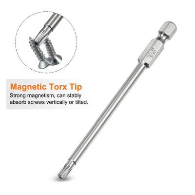 Harfington 12 Stück T6-T40 Sicherheits-Torx-Bit 1/4" Sechskantschaft 4" lang S2-Stahl Magnetische manipulationssichere Stern-Bits Schraubendreher Torx-Kopf mit Loch für Schrauben Bits