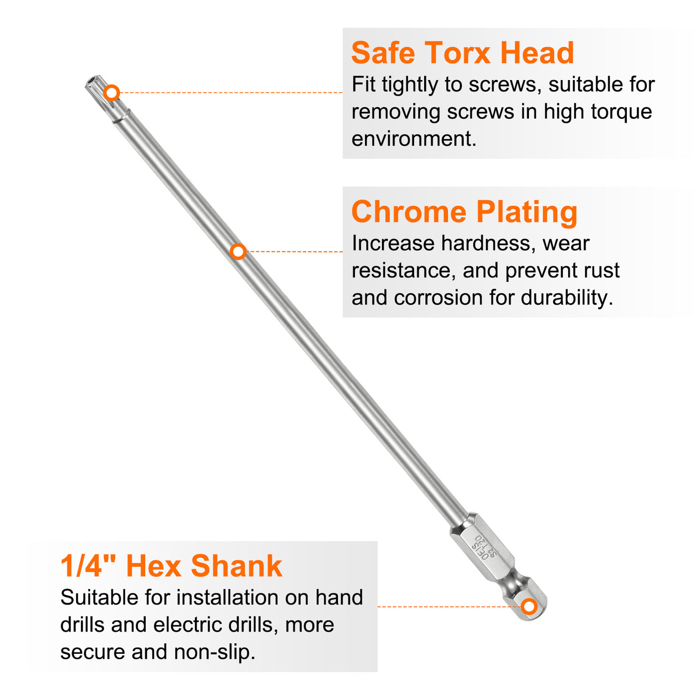 Harfington 8 Stück T8-T40 Sicherheits-Torx-Bit 1/4" Sechskantschaft 6" lang S2-Stahl Magnetische manipulationssichere Stern-Bits Schraubendreher Torx-Kopf mit Loch für Schrauben Bits