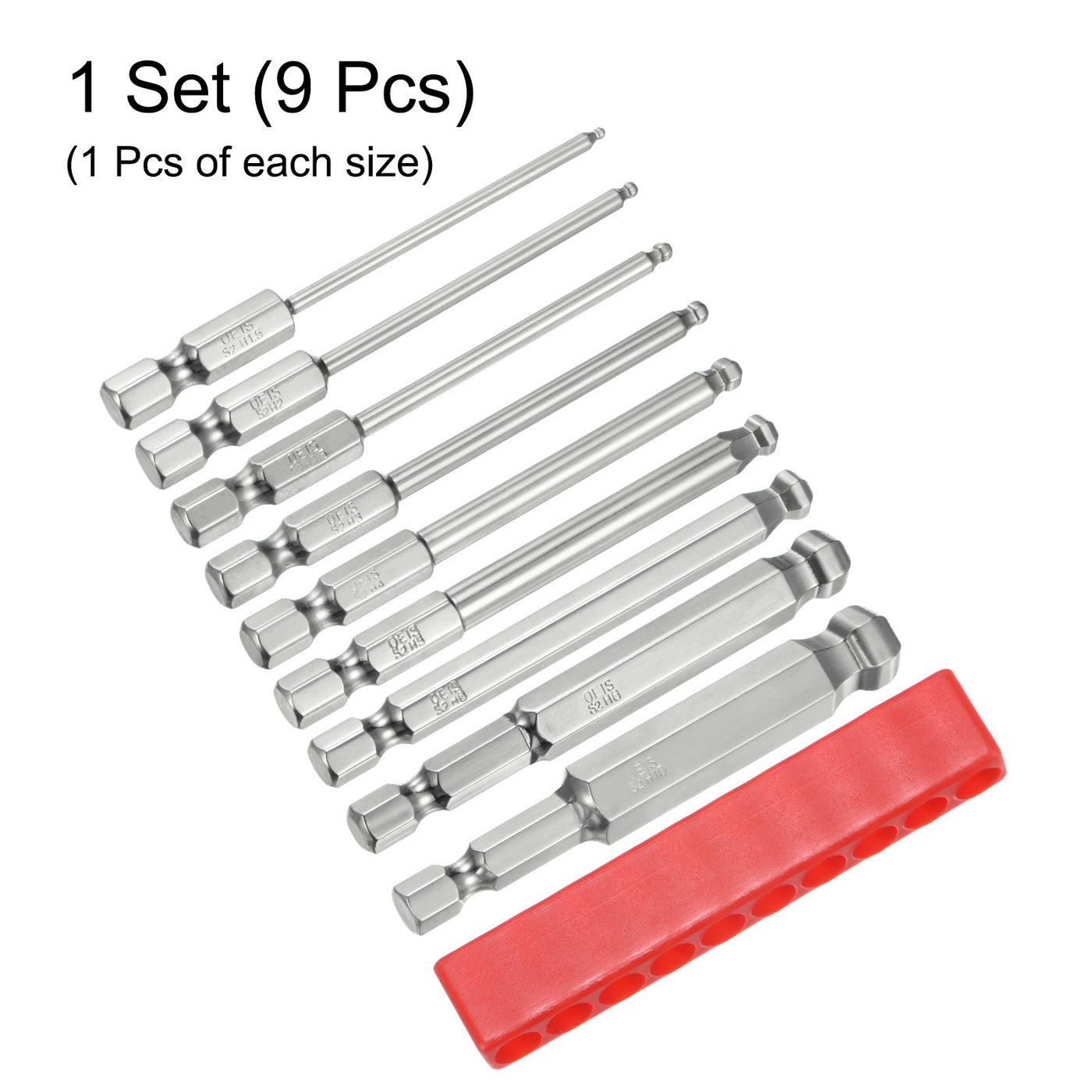 Harfington 9 Stück Kugelkopf Innensechskant Schraubendreher 1,5/2/2,5/3/4/5/6/8/10 mm Sechskantschaft Ball End Hex 75 mm Lange Magnetischen 1/4" S2 Legierter Stahl Bitsatz Elektrowerkzeuge