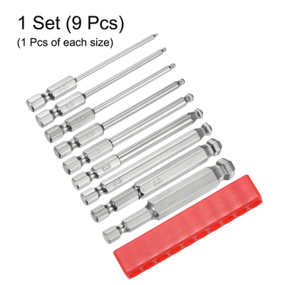 Harfington 9 Stück Kugelkopf Innensechskant Schraubendreher 1,5/2/2,5/3/4/5/6/8/10 mm Sechskantschaft Ball End Hex 75 mm Lange Magnetischen 1/4" S2 Legierter Stahl Bitsatz Elektrowerkzeuge