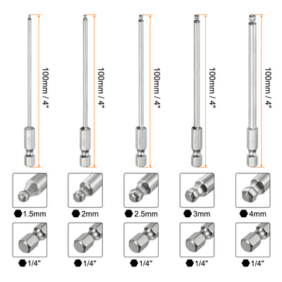 Harfington 9 Stück Kugelkopf Innensechskant Schraubendreher 1,5/2/2,5/3/4/5/6/8/10 mm Sechskantschaft Ball End Hex 100 mm Lange Magnetischen 1/4" S2 Legierter Stahl Bitsatz Elektrowerkzeuge