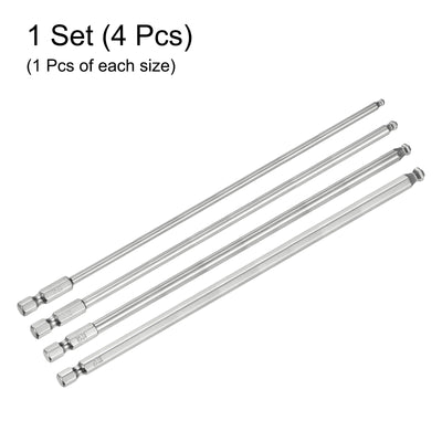 Harfington 4 Stück Kugelkopf Innensechskant Schraubendreher 3/4/5/6mm(H3-H6) Sechskantschaft Ball End Hex 200mm Lange Magnetischen  1/4" S2 Legierter Stahl Bitsatz Elektrowerkzeuge