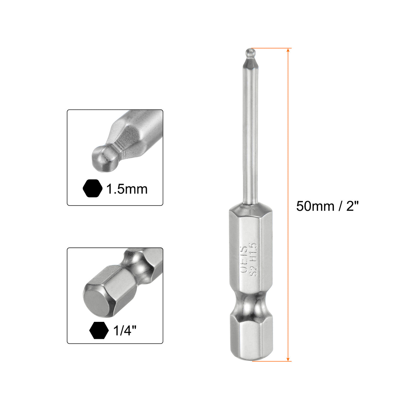 Harfington 2 Stück Kugelkopf Innensechskant Schraubendreher 1,5 mm(H1.5) Sechskantschaft Ball End Hex 50 mm Lange Magnetischen Kugelkopf Bitsatz Elektrowerkzeuges 1/4" S2 Legierter Stahl