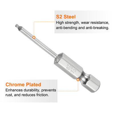 Harfington 2 Stück Kugelkopf Innensechskant Schraubendreher 1,5 mm(H1.5) Sechskantschaft Ball End Hex 50 mm Lange Magnetischen Kugelkopf Bitsatz Elektrowerkzeuges 1/4" S2 Legierter Stahl