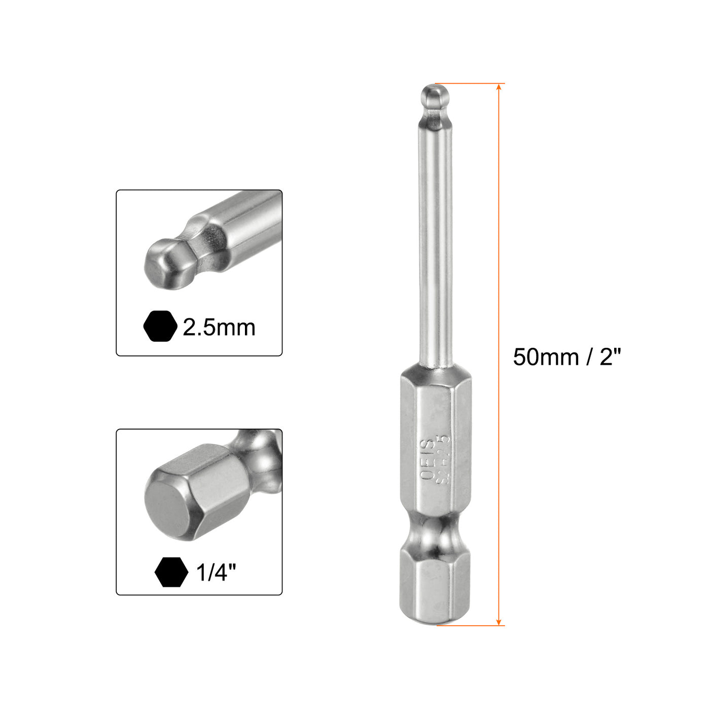 Harfington Kugelkopf Innensechskant Schraubendreher 2,5 mm(H2.5) Sechskantschaft Ball End Hex 50 mm Lange Magnetischen 1/4" S2 Legierter Stahl Schraubendreher Bitsatz Elektrowerkzeuge