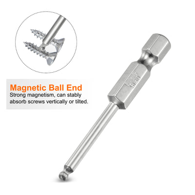 Harfington Kugelkopf Innensechskant Schraubendreher 2,5 mm(H2.5) Sechskantschaft Ball End Hex 50 mm Lange Magnetischen 1/4" S2 Legierter Stahl Schraubendreher Bitsatz Elektrowerkzeuge