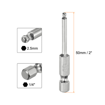 Harfington 3 Stück Kugelkopf Innensechskant Schraubendreher 2,5 mm(H2.5) Sechskantschaft Ball End Hex 50 mm Lange Magnetischen 1/4" S2  Legierter Stahl Schraubendreher Bitsatz