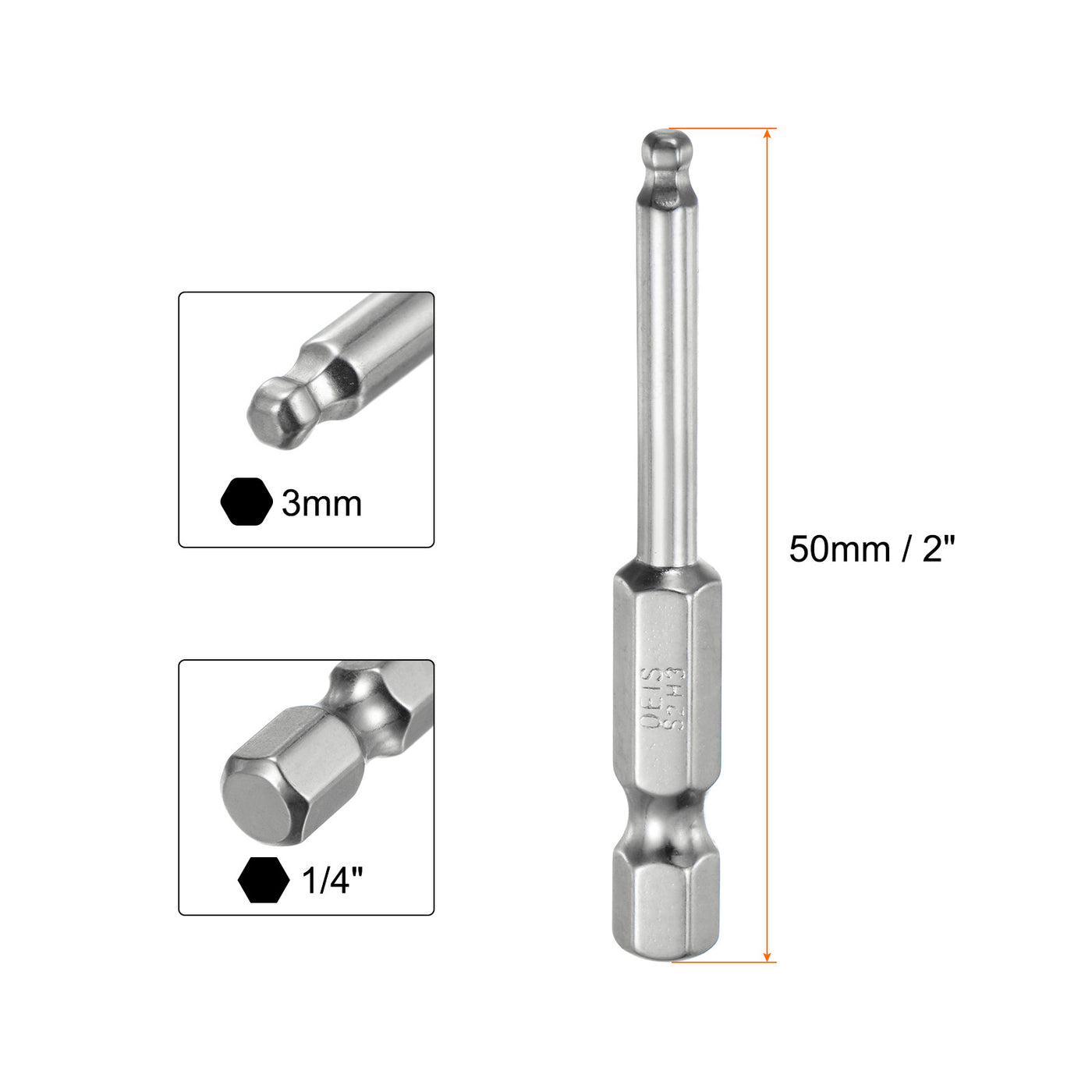 Harfington 2 Stück Kugelkopf Innensechskant Schraubendreher 3mm(H3.0) Sechskantschaft Ball End Hex 50mm Lange Magnetischen  1/4" S2 Legierter Stahl Schraubendreher Bitsatz Elektrowerkzeuge