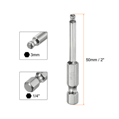 Harfington 2 Stück Kugelkopf Innensechskant Schraubendreher 3mm(H3.0) Sechskantschaft Ball End Hex 50mm Lange Magnetischen  1/4" S2 Legierter Stahl Schraubendreher Bitsatz Elektrowerkzeuge