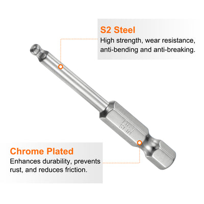 Harfington 2 Stück Kugelkopf Innensechskant Schraubendreher 3mm(H3.0) Sechskantschaft Ball End Hex 50mm Lange Magnetischen  1/4" S2 Legierter Stahl Schraubendreher Bitsatz Elektrowerkzeuge