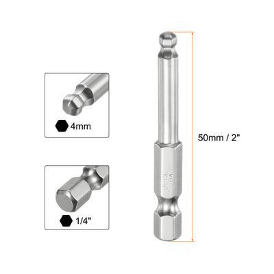 Harfington 2 Stück Kugelkopf Innensechskant Schraubendreher 4mm(H4.0) Sechskantschaft Ball End Hex 50mm Lange Magnetischen 1/4" S2 Legierter Stahl SchraubendreherBitsatz Elektrowerkzeuge