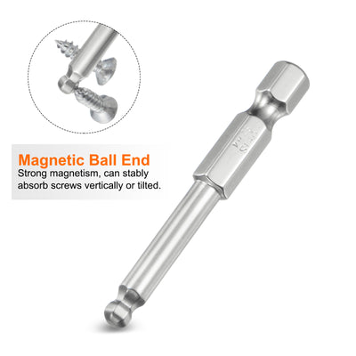 Harfington 3 Stück Kugelkopf Innensechskant Schraubendreher 4mm(H4.0) Sechskantschaft Ball End Hex 50mm Lange Magnetischen 1/4" S2 Legierter Stahl SchraubendreherBitsatz Elektrowerkzeuge