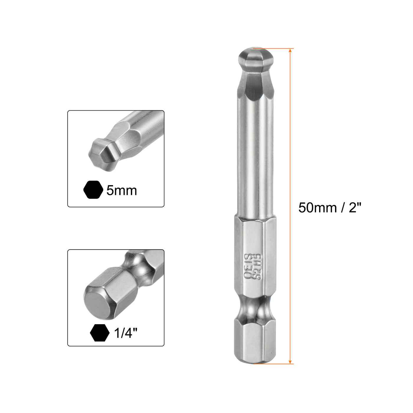 Harfington 2 Stück Kugelkopf Innensechskant Schraubendreher 5mm(H5.0)  Sechskantschaft Ball End Hex 50mm Lange Magnetischen 1/4" S2 Legierter Stahl SchraubendreherBitsatz Elektrowerkzeuge