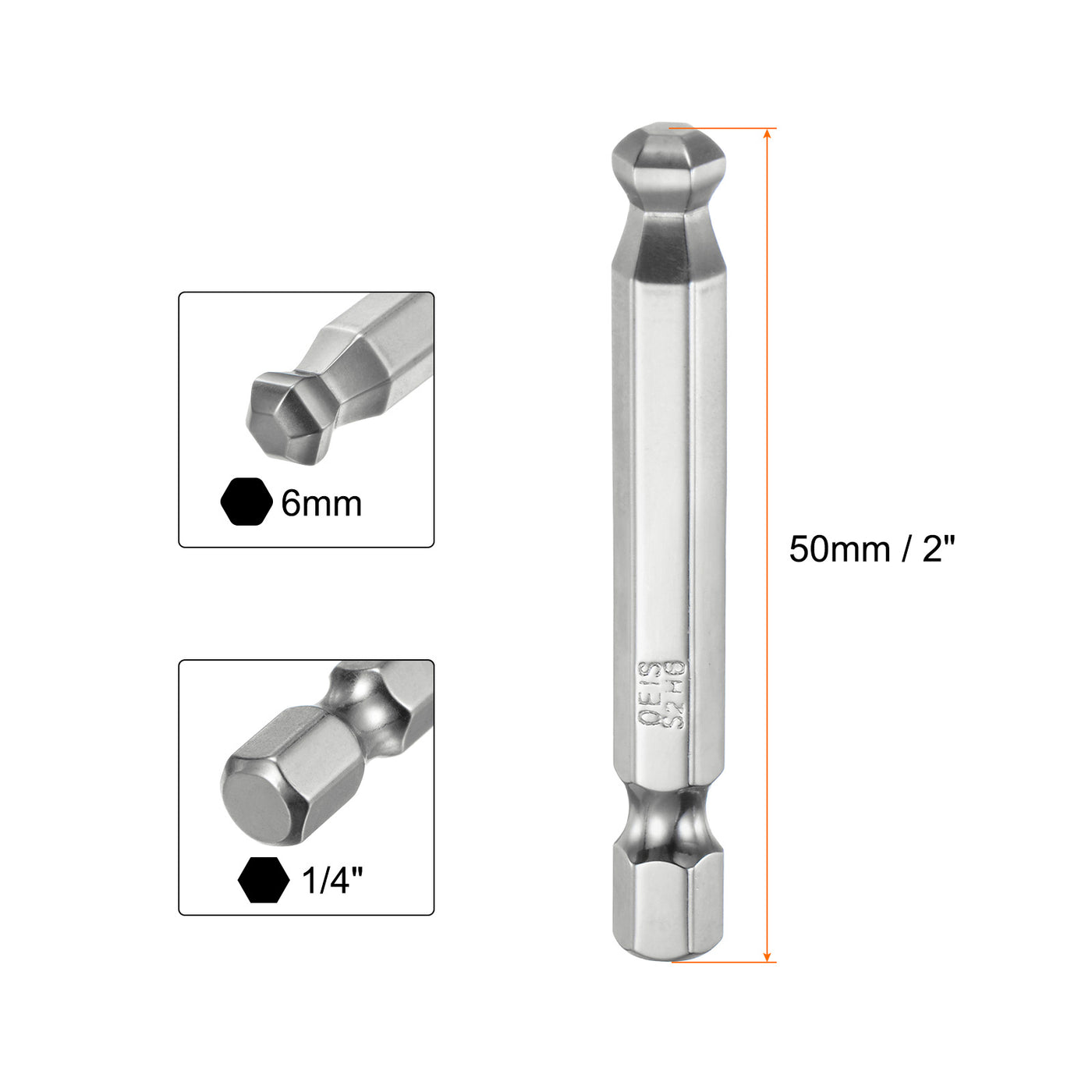 Harfington 3 Stück Kugelkopf Innensechskant Schraubendreher 6mm(H6.0) Sechskantschaft Ball End Hex 50mm Lange Magnetischen  1/4" S2 Legierter Stahl SchraubendreherBitsatz Elektrowerkzeuge