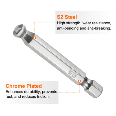 Harfington 3 Stück Kugelkopf Innensechskant Schraubendreher 6mm(H6.0) Sechskantschaft Ball End Hex 50mm Lange Magnetischen  1/4" S2 Legierter Stahl SchraubendreherBitsatz Elektrowerkzeuge